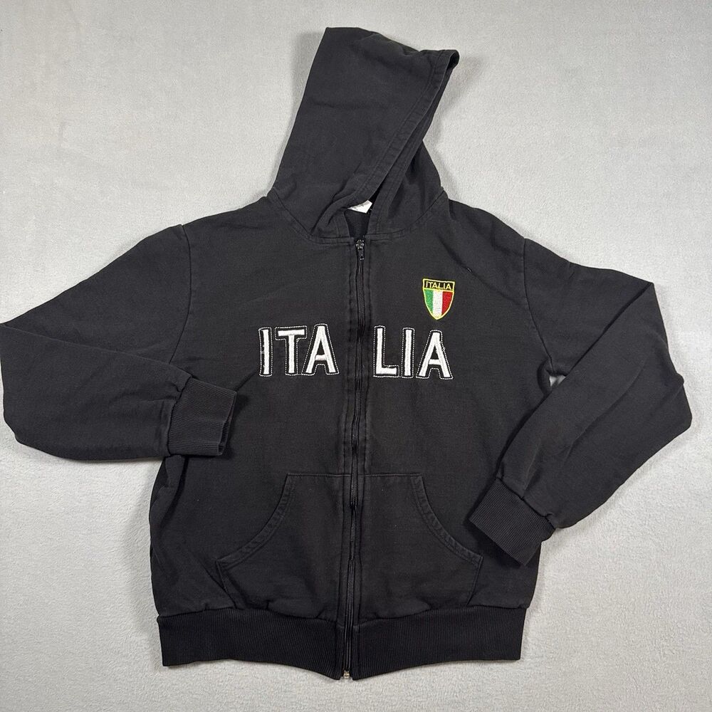 TimeTex Italia Embroidered Full Zip Hoodie Size M Black Made in Italy Soccer